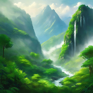 Serenity in the Mountains: A Rainy Day Landscape