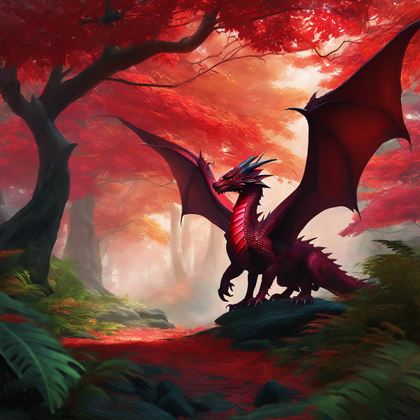 Crimson Forest Dragon: A Majestic Encounter Print
