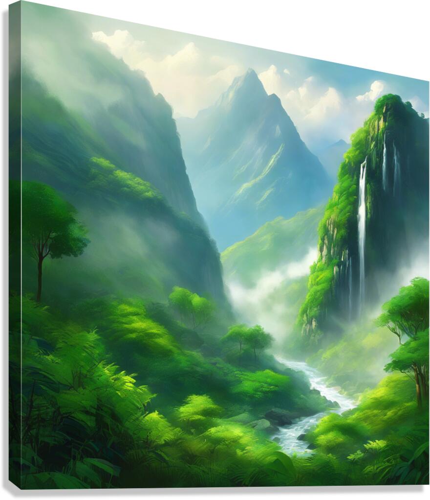 Serenity in the Mountains: A Rainy Day Landscape Canvas Print