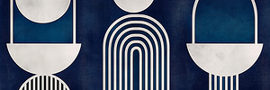  Navy Blue Art Deco Geometric Painting Print