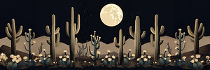  Cactus & Full Moon Desert Landscape
