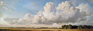Vintage Cloud Art. Big Sky Panoramic Oil Painting