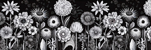 Black & White Field of Flowers Illustration