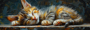 Cute Kitten Sleeping Oil Painting Print
