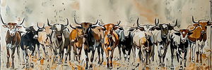 Longhorn Cattle Herd Painting