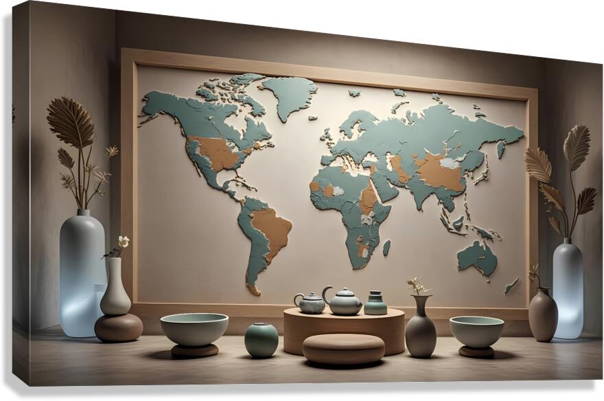 Earthly Harmony Rustic World Map with Elegant Dec Canvas Print