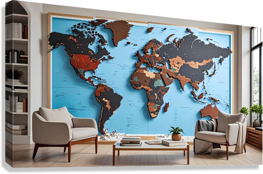 Global Vision A Modern World in Wood and Hue Canvas Print