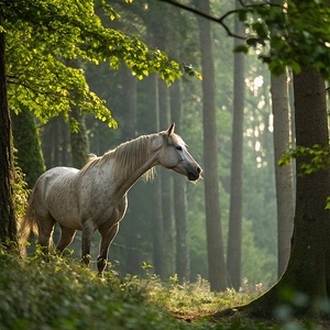             Graceful White Horse in the Forest      