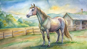 Graceful Horse on a Sunny Farm Morning