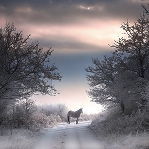               Solitary Horse in a Winter Wonderland      