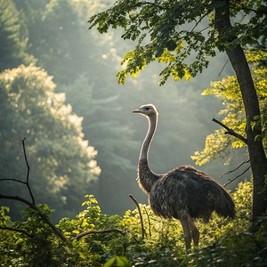                       Majestic Ostrich in a Sunlit Forest