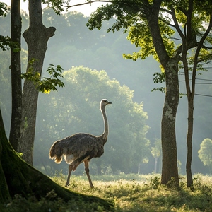                   Graceful Ostrich in the Sunlit Forest  