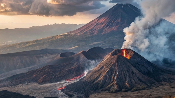                  Powerful Volcano Eruption with Flowing Lava Print