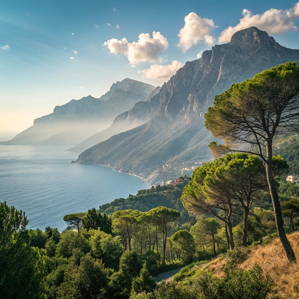 Majestic Coastal Mountains and Serene Sea Print