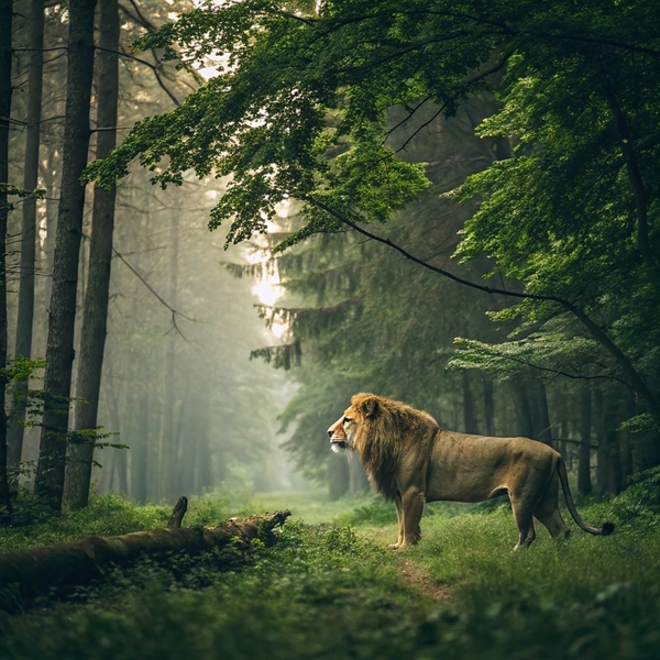               3Majestic Lion in the Enchanted Forest Print