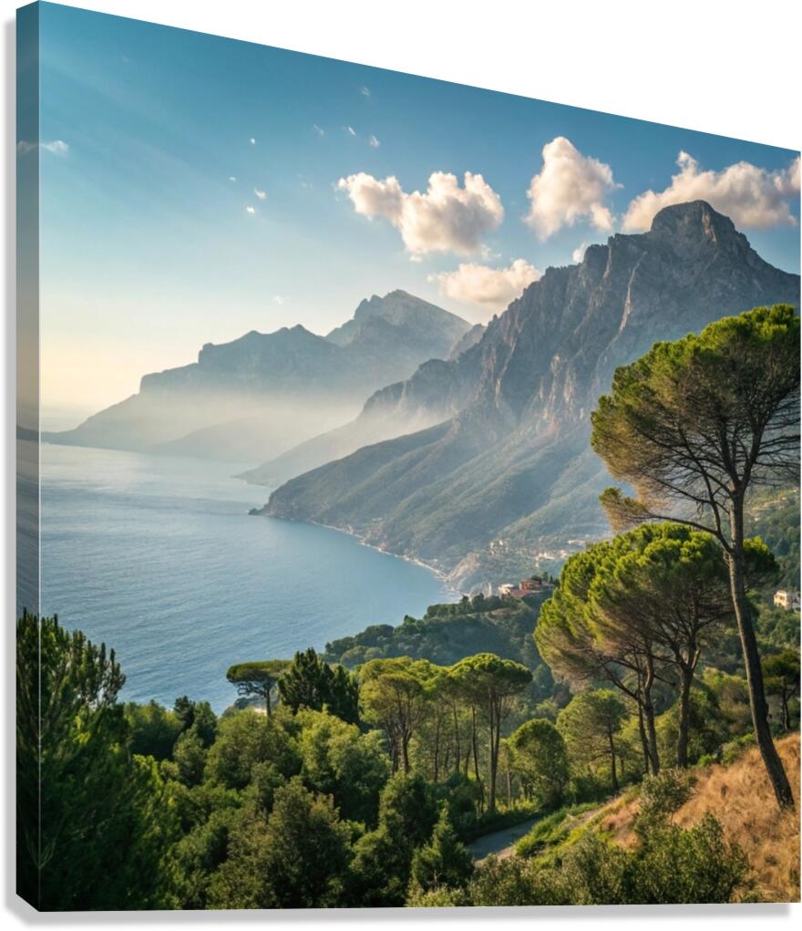 Majestic Coastal Mountains and Serene Sea Canvas Print