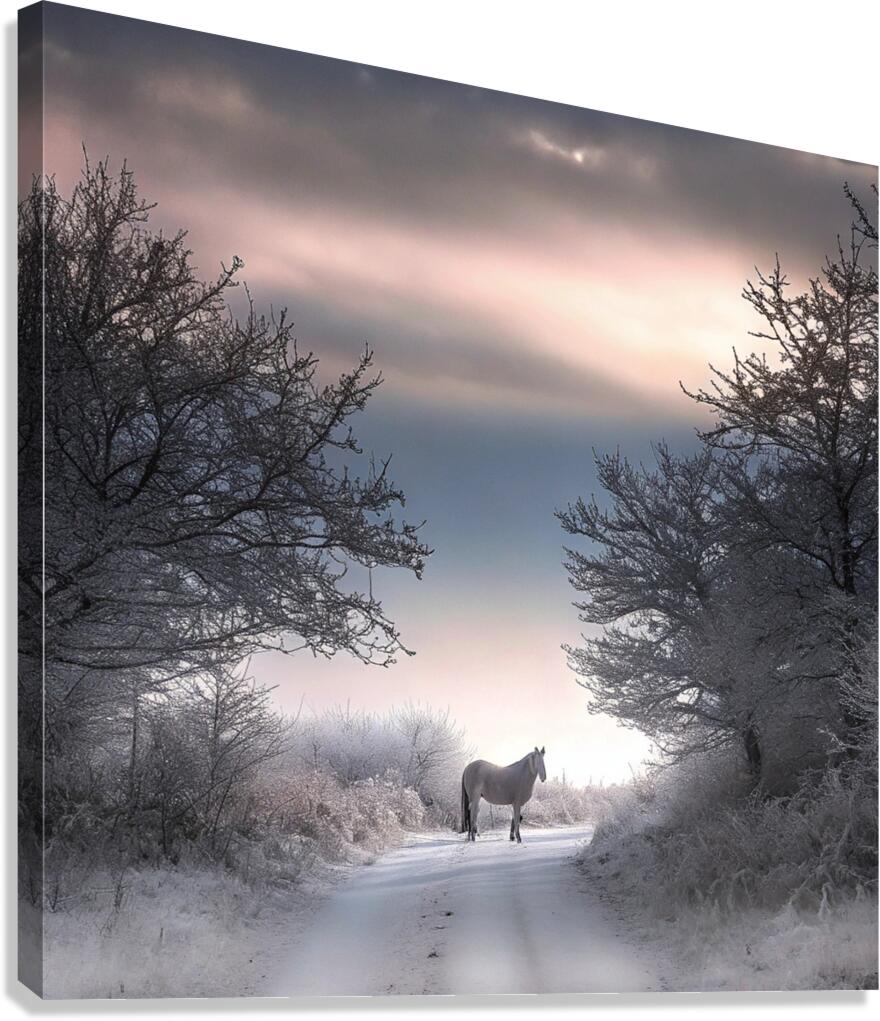               Solitary Horse in a Winter Wonderland       Canvas Print