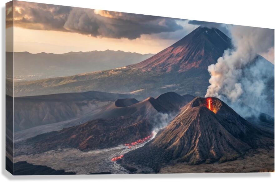                  Powerful Volcano Eruption with Flowing Lava Canvas Print