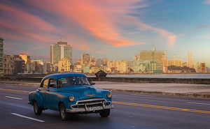 Classic Blue Car on the Malecon