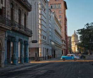 Blue Car at Sunrise