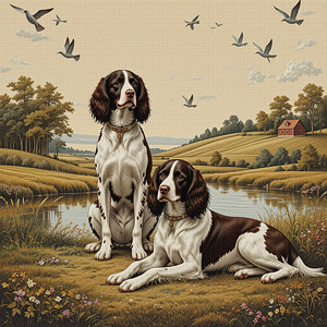 Tranquil Spaniels: A Countryside Tapestry