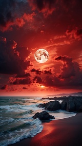 Crimson Horizon: Moonlit Serenity