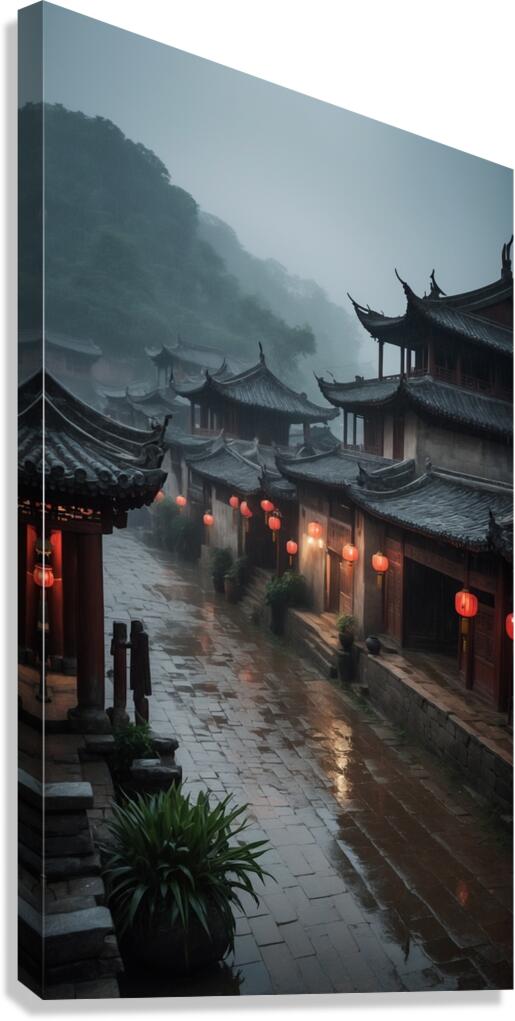 Whispers of the Past: An Ancient Town in the Rain Canvas Print
