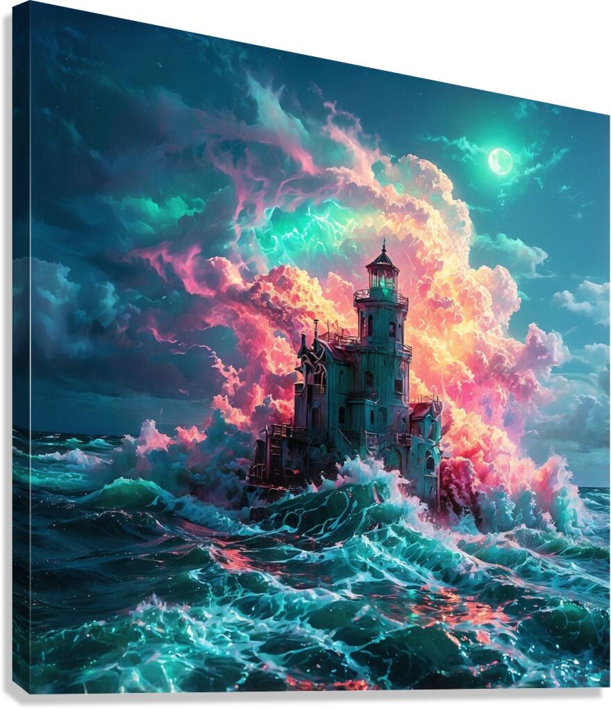  Emerald Tempest: Waves Beneath a Crimson Sky Canvas Print