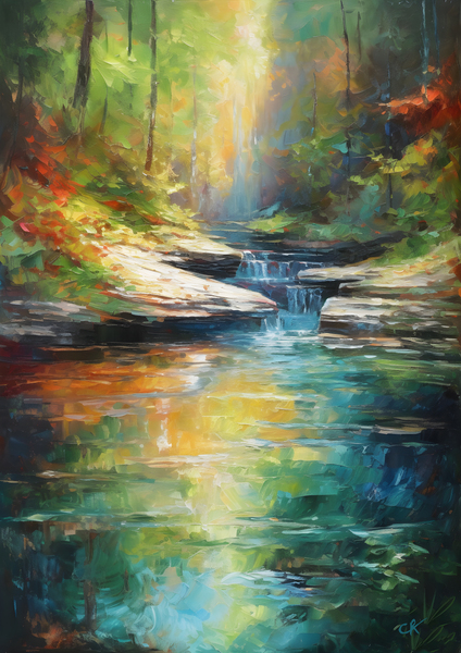 Sunlit Waterfall at Pictured Rocks National Lakeshore by Chris Rutledge