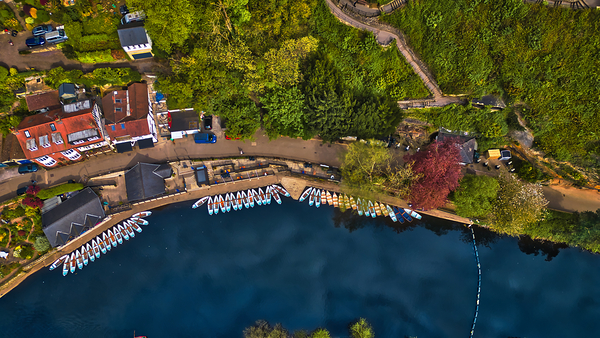 Lakeside Aerial View with Boats in Knaresborough Yorkshire by Vasile Jechiu