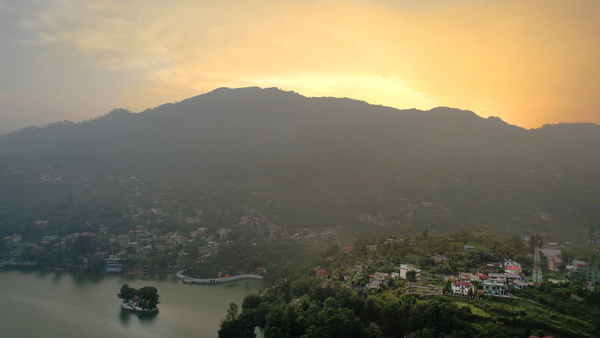 Sunrise over Himalayan town of Bhimtal Print