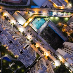 Looking down over skyscrapers