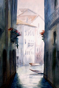 Early Morning Venice Canal  Watercolor Painting