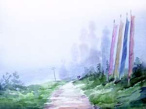 Cloudy Foggy Himalaya Village Way