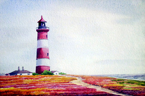 Morning Lighthouse & Flower Garden  Watercolor Planting