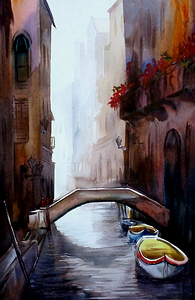 Morning Light Venice Canal  Watercolor painting