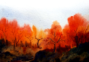 Beauty of Autumn Forest - Watercolor paintig