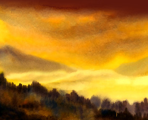 Golden Himalaya Sunset  Watercolor Painting