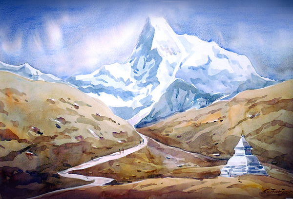 Majestic Mount Himalaya  Watercolor Painting  Print