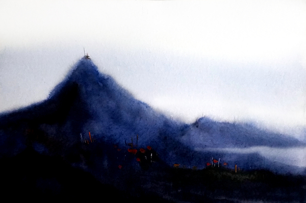 Mysterious Mountain Himalaya  Watercolor Landscape   Print