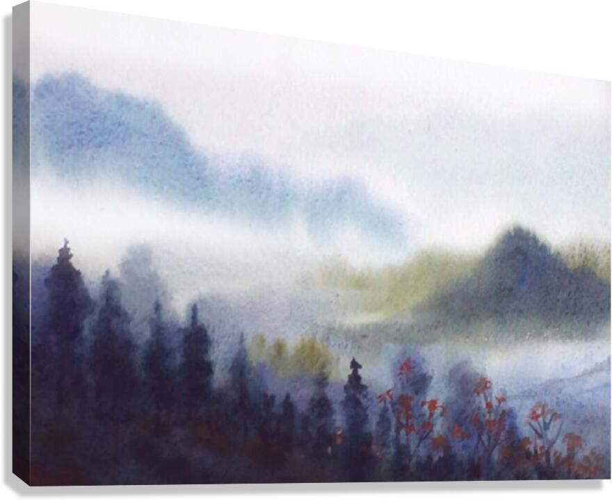 Cloudy Mountain Himalaya Landscape  Watercolor Painting Canvas Print
