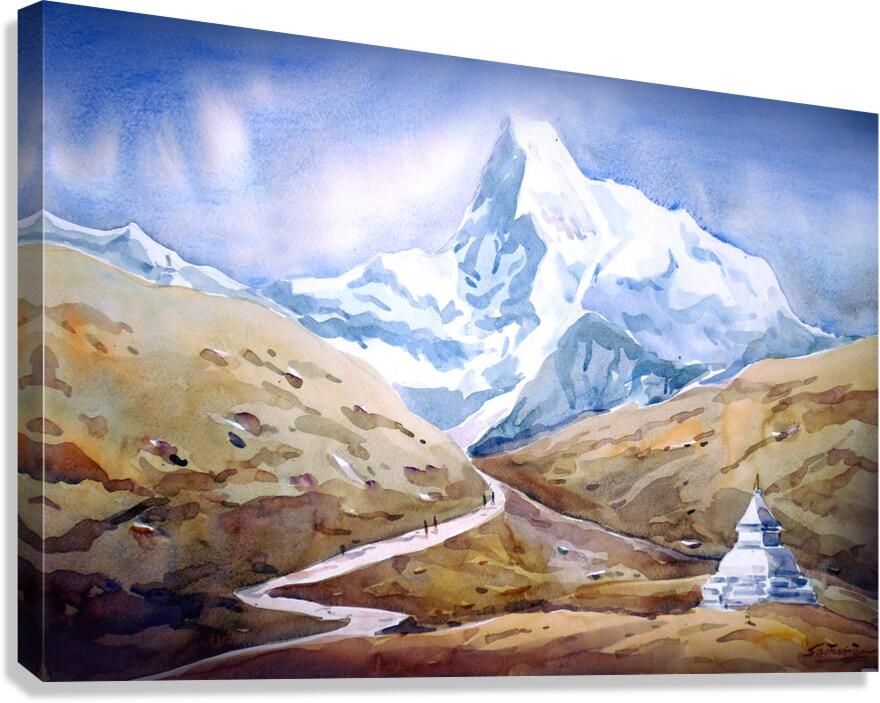 Majestic Mount Himalaya  Watercolor Painting  Canvas Print