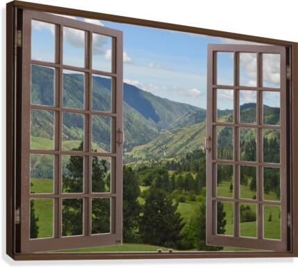 Sheltered by Pines Meadow Walk with Distant Hills Canvas Print