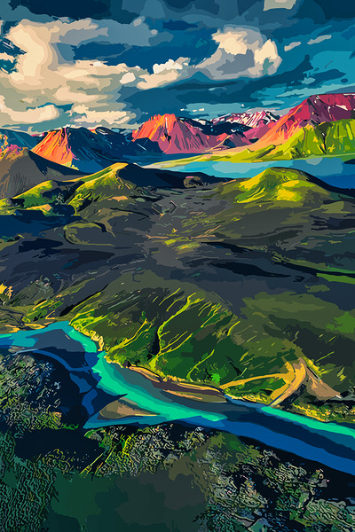 BlueGreen River Print