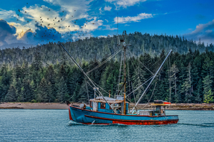 Blue Shrimp Boat in Alaskan Waters Edit Edit LuminarAI edit