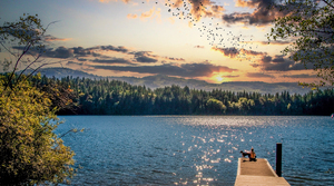 Boy and his Dog on Dock at Sunset 2