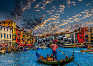 Gondola on Grand Canal at Rialto Bridge Edit