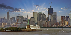 White Cruise Ship and Statue of Liberty 0