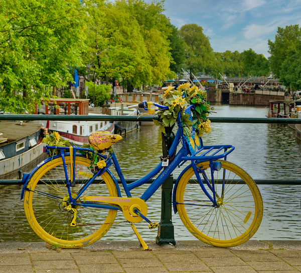 Bike Along Canal Bridge in Amsterdam Print