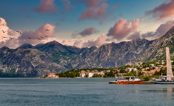 Orange Boat in Kotor Bay Print